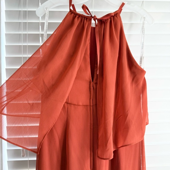 NWT David's Bridal Sienna orange high neck long chiffon dress size 10 - Picture 4 of 15